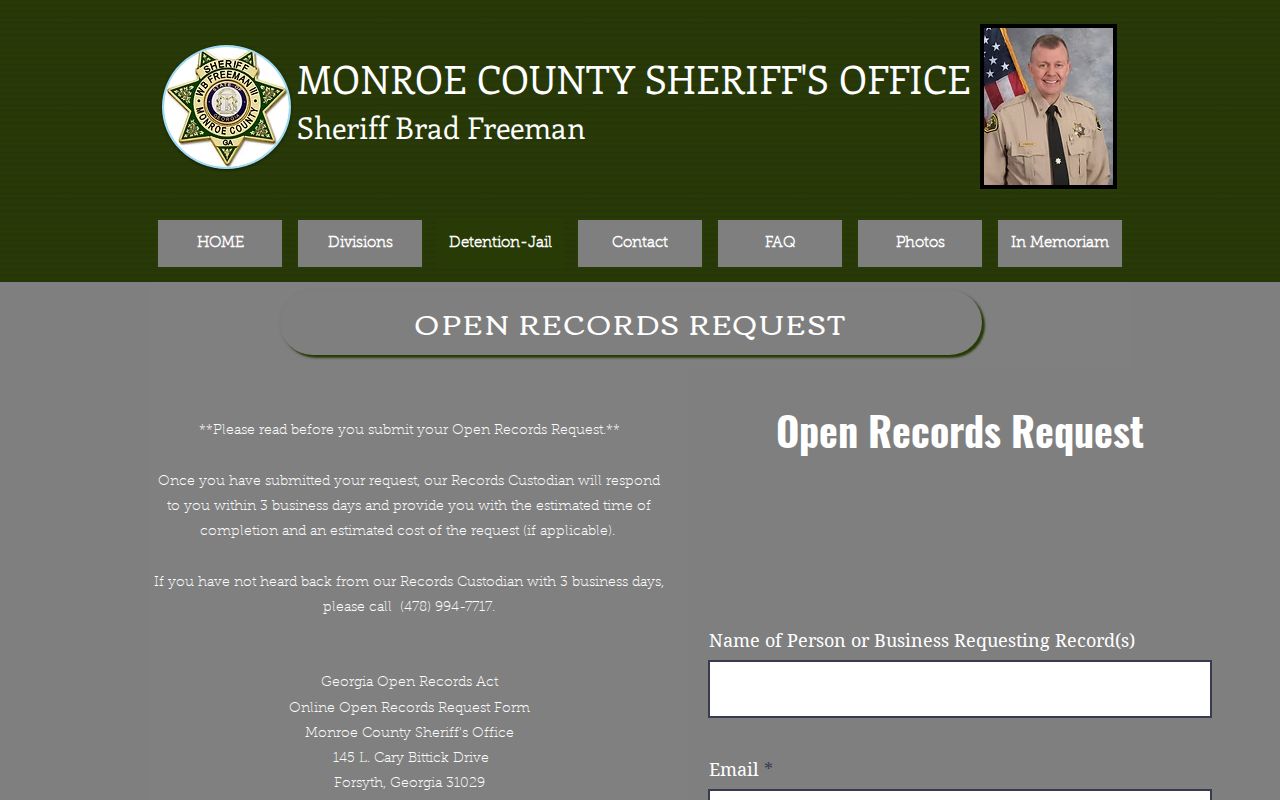 Monroe County warrant records request form