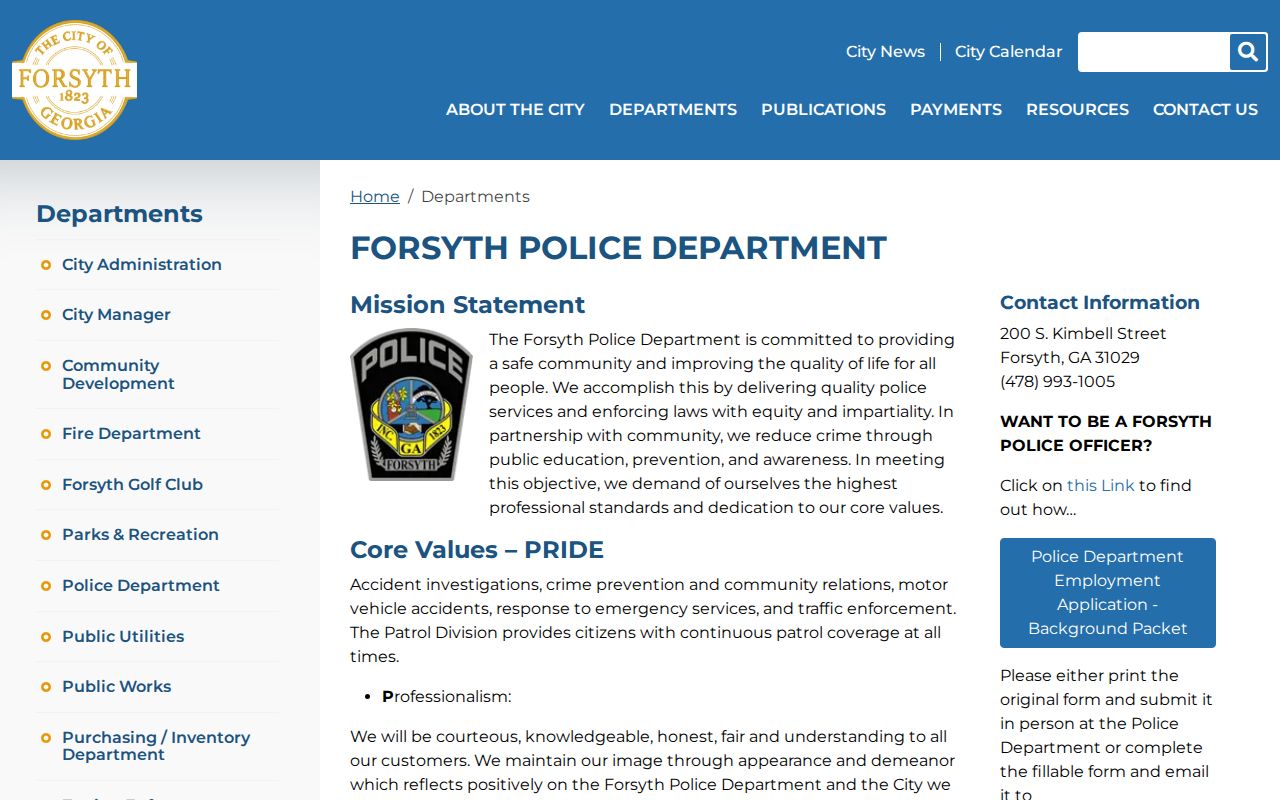 Official Forsyth Police Department contact and records page