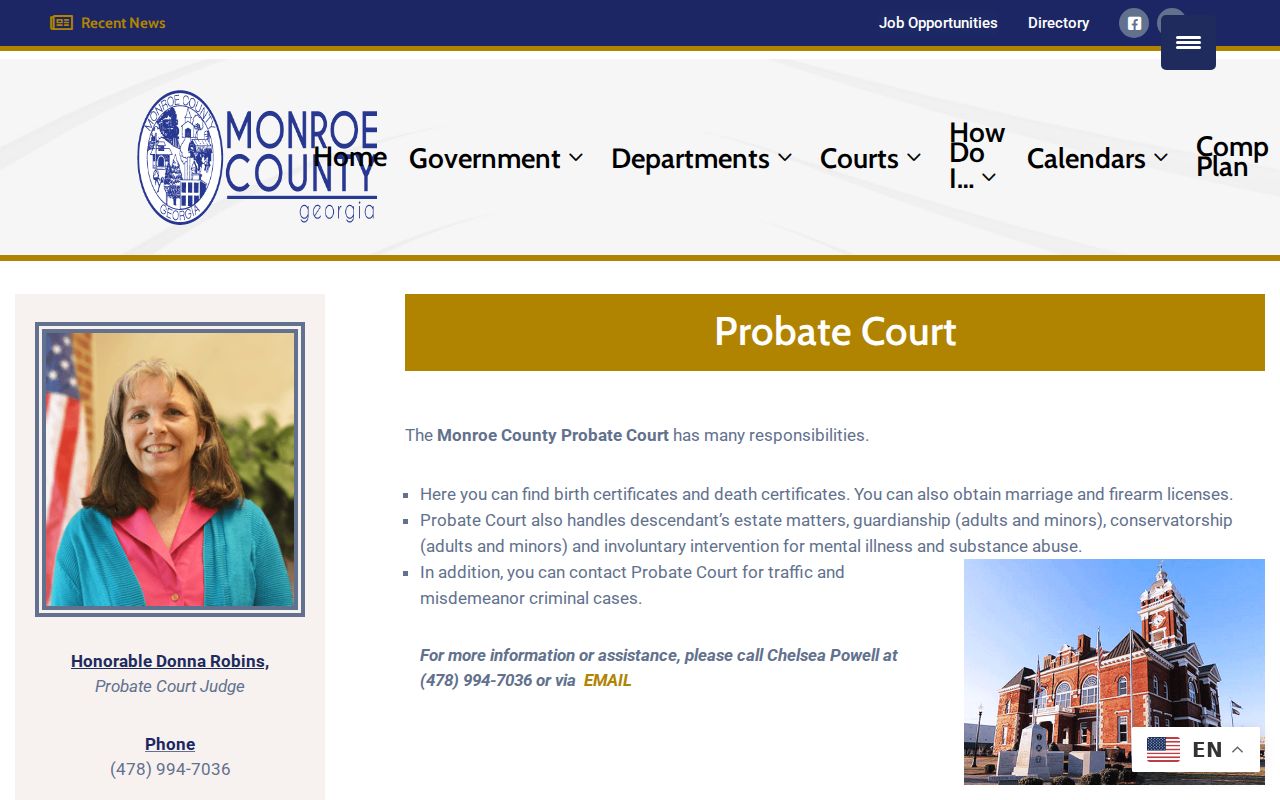 Monroe County traffic warrant information from the official Probate Court